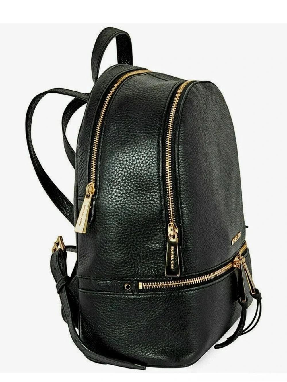 Michael Kors Black Leather Backpack with Gold Hardware Accents